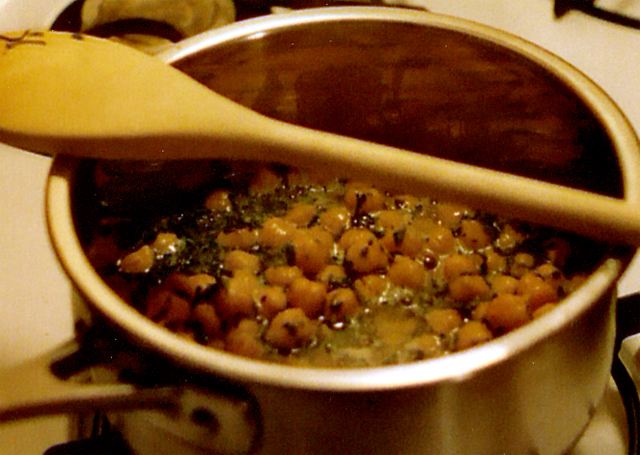 Chickpeas cooking in a pot
