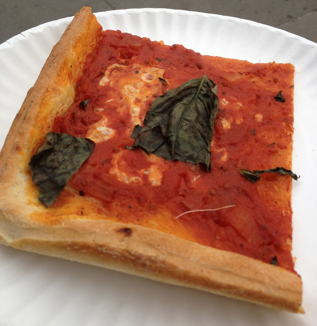 Square pizza slice from Bushwick, Brooklyn