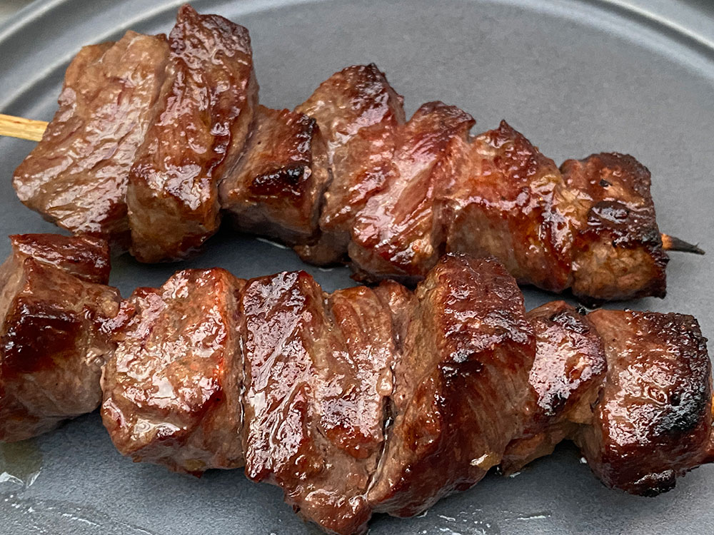 beef skewers with white miso glaze