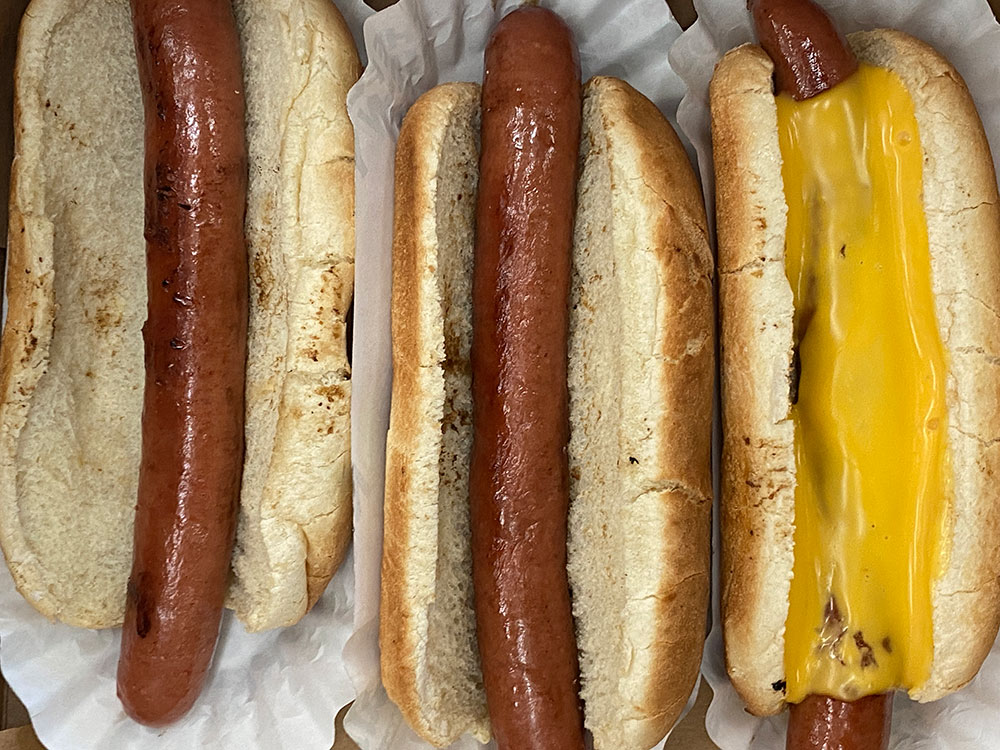 Three Nathan's hot dogs