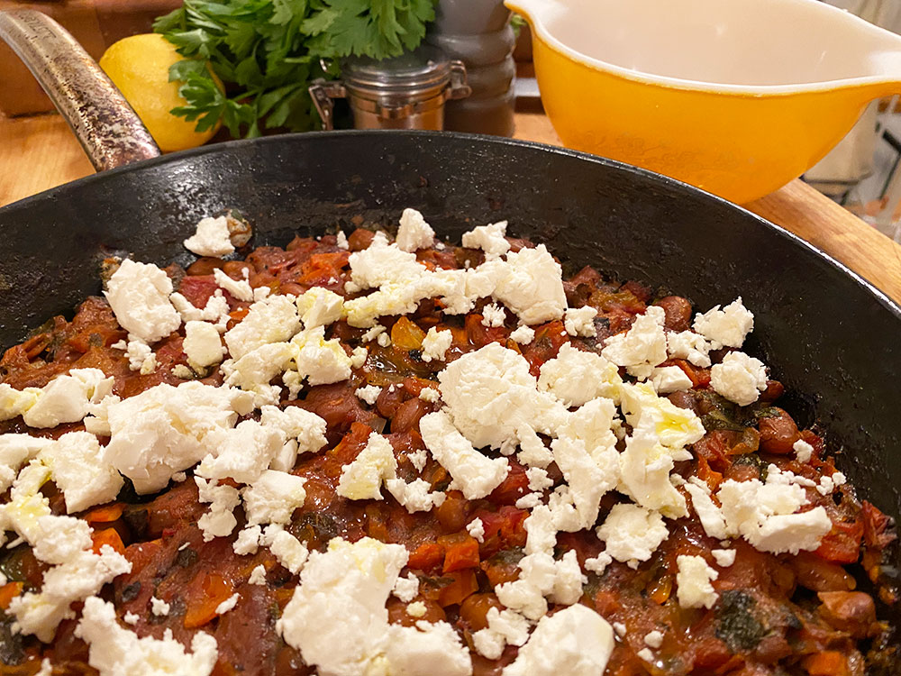 beans baked in a Greek-inspired dish