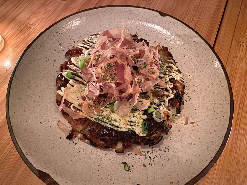 Pastrami okonomiyaki at Shalom Japan