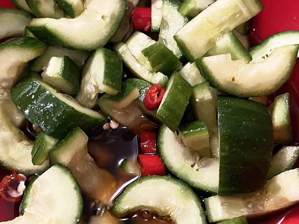 Cucumber salad with hot peppers