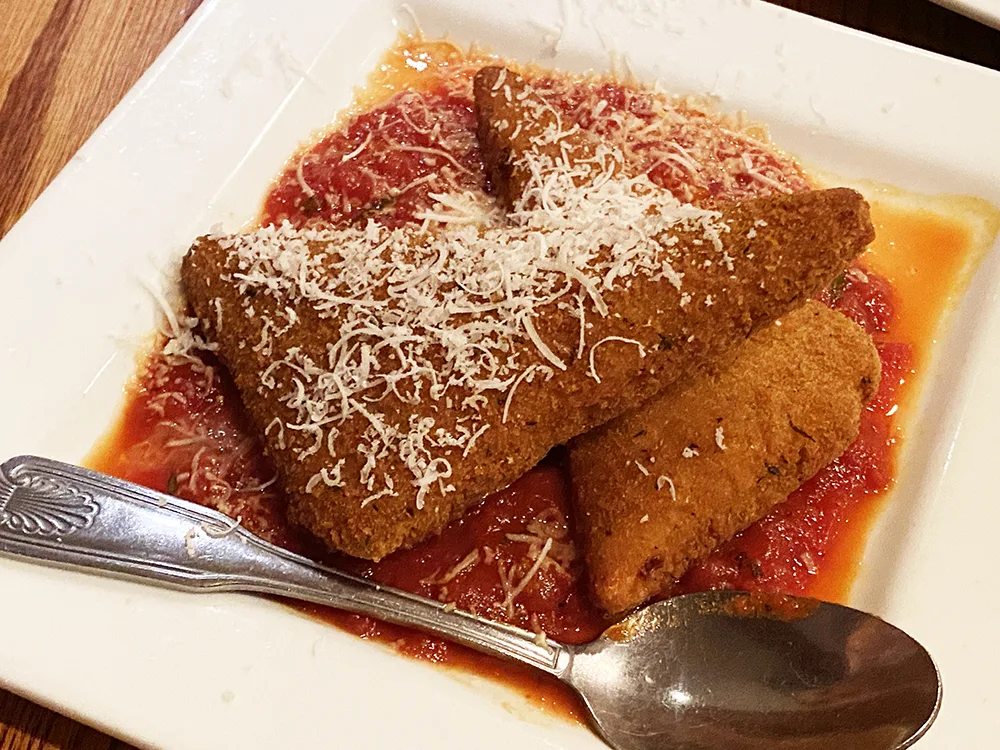 Fried mozzarella cheese at Montano's restaurant in North Truro on Cape Cod with marinara sauce