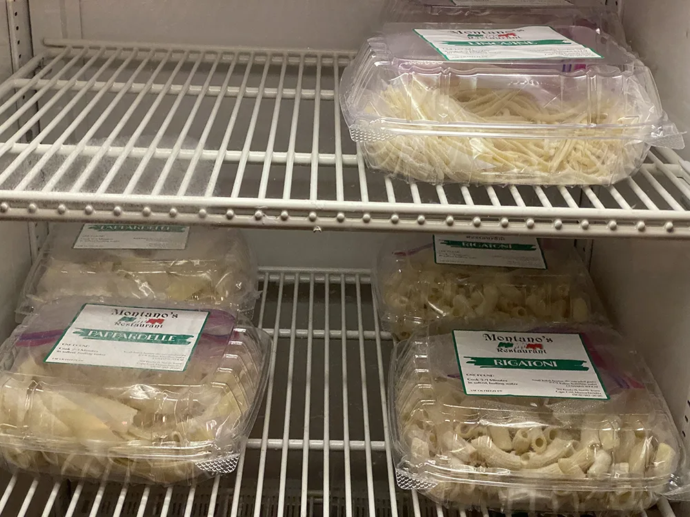 Handmade pasta in the refrigerator section of the Montano's restaurant