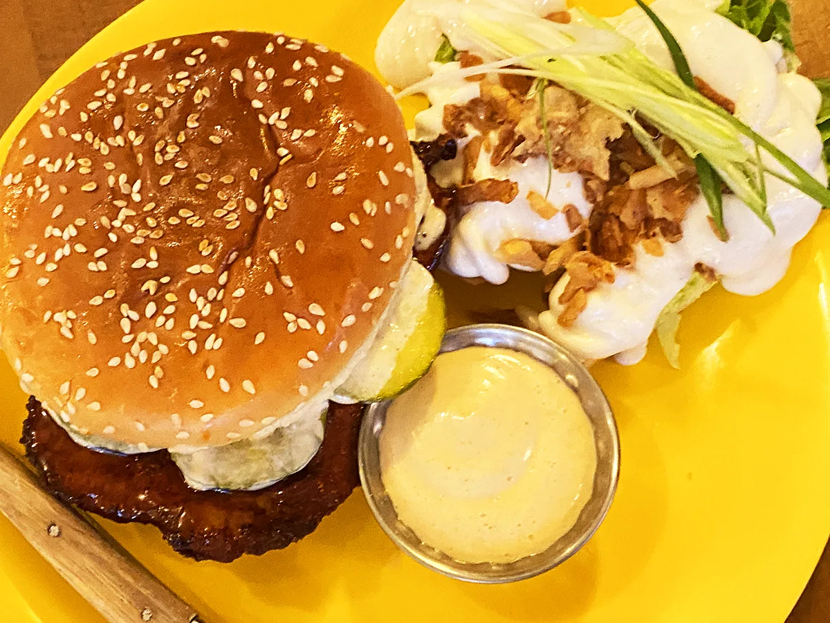 The Bombay Hot Chicken from Inday All Day includes Indian flavors on a Brooklyn-inspired hot chicken sandwich