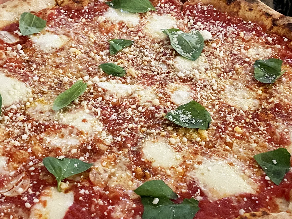 New York style pie with mozzarella and pecorino